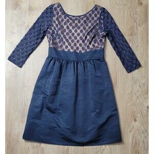 ELIZA J Women Polka Dot Mesh Bodice Fit & Flare Dress Party Cocktail Blue Size 8